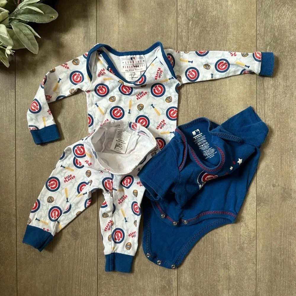 Chicago Cubs Baby Boy Clothes 3 Piece Mix Match Outfit Set- Pajamas & Bodysuit